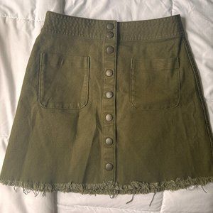 Madewell Raw Hem A Line Button Down Mini Skirt In Kale Green Size 0
